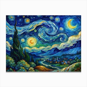 Van Gogh A Cosmic Swirl Of Stars And A Crescent Mo Lienzo