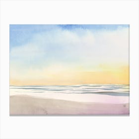 watercolor landscape sea seascape beach sunset sunrise water sky hand painted calm soothing blue purple orange living room bedroom office Canvas Print