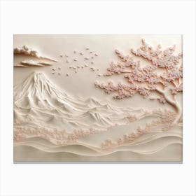 Beautiful Sakura Tree and Mountain 3d 2 Canvas Print