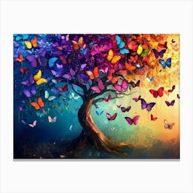 Vibrant Butterfly Tree with Colorful Hanging Leaves, 3d Abstract Illustration Background Artwork Painting Canvas Print