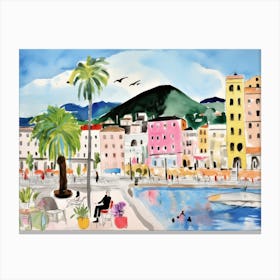 Salerno Italy Cute Watercolour Illustration 3 Canvas Print