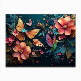 Hummingbirds And Flowers Canvas Print