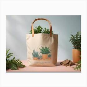 A Tote Bag With A Floral Design Against A Colorful Background 1 Canvas Print