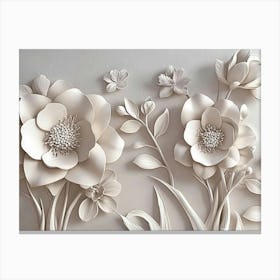 3d Art With Simple Floral Painting Light Gray Painting Canvas Print