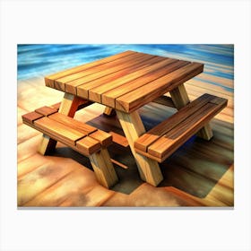 Wooden Picnic Table On Beach Canvas Print