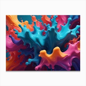 A Vibrant Explosion Of Liquid Paint In Various Colors, Capturing A Moment Of Dynamic Energy And Motion Canvas Print