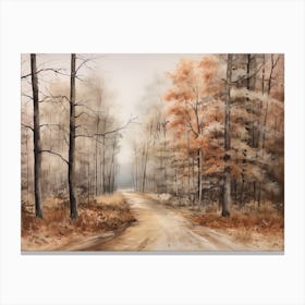 A Painting Of Country Road Through Woods In Autumn 44 Canvas Print