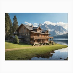 Log Cabin In The Mountains Canvas Print