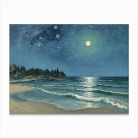 Moonlight Over The Sea Canvas Print