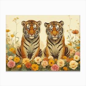 Floral Animal Illustration Tiger 4 Canvas Print