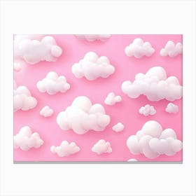 White Clouds On Pink Background Canvas Print