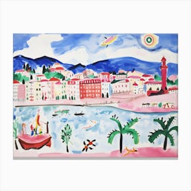 Genoa Italy Cute Watercolour Illustration 2 Canvas Print