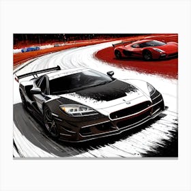Two Racing Cars On A Track Canvas Print