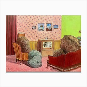 Surreal Rocks In Living Room Watching Elvis On TV Canvas Print
