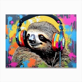 Sloth with headphones Canvas Print