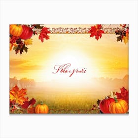 Autumn Themed Thank You Card Ornate Calligraphy Sweeping Across The Centre Leaves In Reds Golds (5) Canvas Print