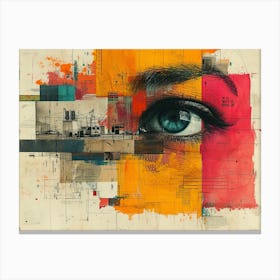Analog Fusion: A Tapestry of Mixed Media Masterpieces Eye Of A Woman Canvas Print