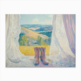 Cowboy Boots At Mountain Painting Canvas Print