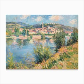 Calm Waterside Village Painting Inspired By Paul Cezanne Canvas Print