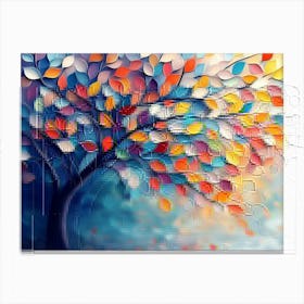 Colorful Tree with Leaves on Hanging Branches Illustration Background 6 Canvas Print