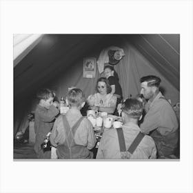 Farm Worker S Family Eating Dinner In The Tent In Which They Live At The Fsa (Farm Security Administration) Migratory Labor Canvas Print