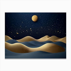 Desert Landscape With Moon And Stars Canvas Print