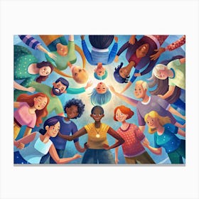 Group Of People With Hands In A Circle Canvas Print