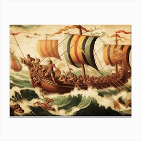 Viking Ship In Rough Seas vintage art Canvas Print