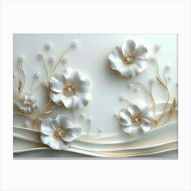 3d Artwork Illustration White Background With Golden Jewelry And Flower 2 Canvas Print