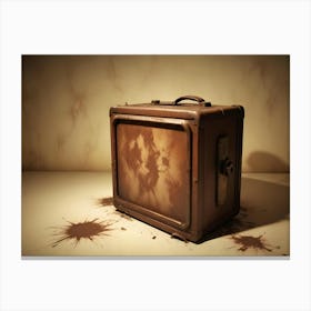 A Vintage, Wooden Amplifier With A Distressed, Worn Look, Sitting On A White Surface With Scattered Cocoa Powder Canvas Print