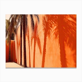 Shadows From Palm Tress On An Orange Wall Summer Photography Canvas Print