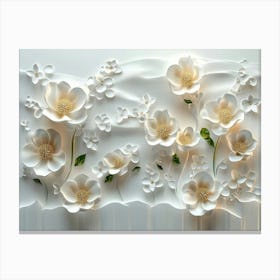 A Serene 3d Artwork Featuring A Display Of Flowers On A Soft White Canvas Print