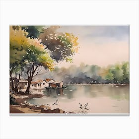 Houses By The River Canvas Print