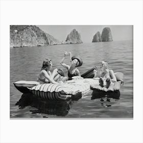 Women Eating Pasta On Lake 1 Canvas Print