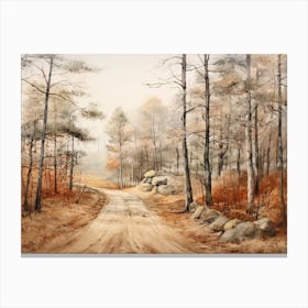 A Painting Of Country Road Through Woods In Autumn 18 Canvas Print