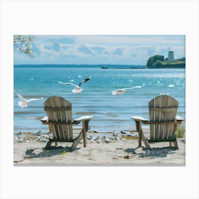 Adirondack Chairs On The Beach Canvas Print