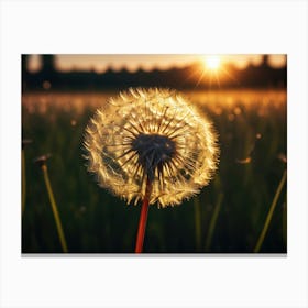 Dandelion sitting on a field, morning or dusk 3 Canvas Print