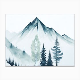 Mountain And Forest In Minimalist Watercolor Horizontal Composition 249 Canvas Print