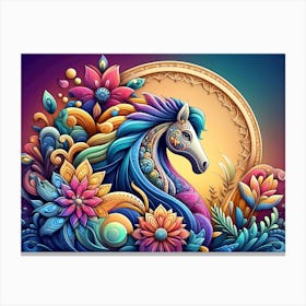 Colorful Horse With Flowers 1 Canvas Print