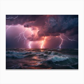 Lightning Over The Ocean Image Canvas Print