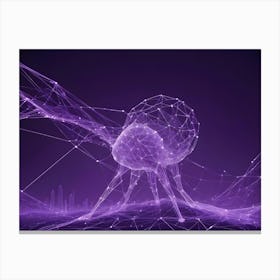 A Purple, Abstract Structure Resembling A Spider Web With A Glowing Sphere In The Center, Symbolizing Connection Or A Hub Of Activity Canvas Print