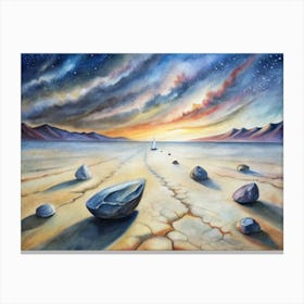 A Poster Of The Sailing Stones Moving Mysteriously Canvas Print