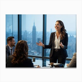 Businesswoman In Mid Presentation Audience Engaged In Active Listening Around Her Vibrant Smiles A (1) Canvas Print