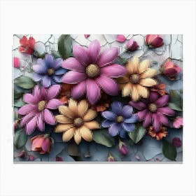 3d Cracked Flowers 1 Canvas Print