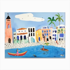 Bari Italy Cute Watercolour Illustration 1 Canvas Print