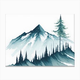 Mountain And Forest In Minimalist Watercolor Horizontal Composition 350 Canvas Print