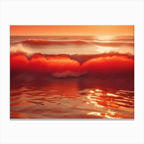 A Powerful Ocean Wave Crashes Dramatically, Illuminated By The Fiery Red Glow Of Sunset Canvas Print