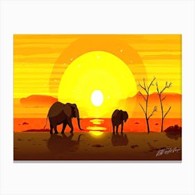 Serengeti Africa - Sunset Elephants Canvas Print