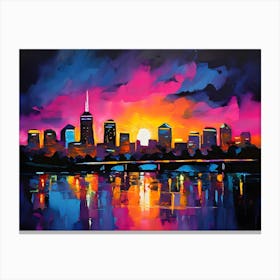 Vibrant Sunset Cityscape Reflection Canvas Print