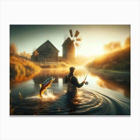 Fly Fisherman In The River 1 Canvas Print